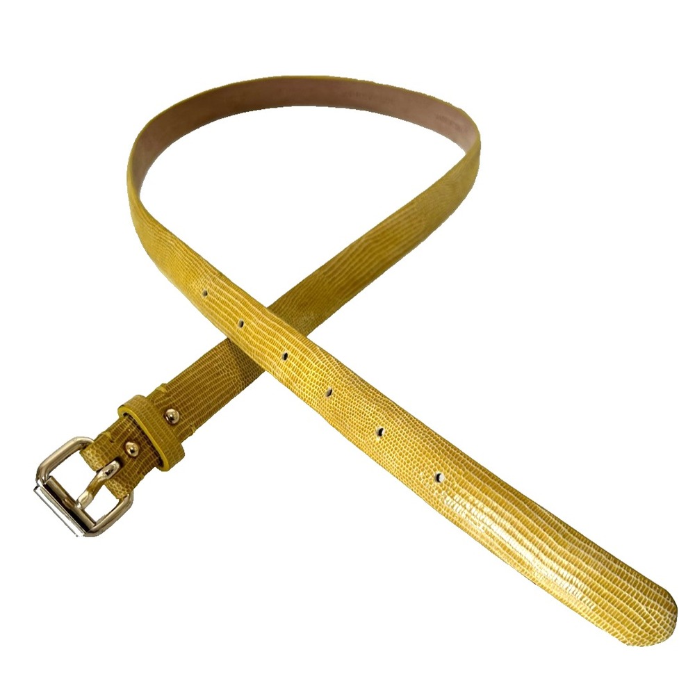 Ann Taylor Leather Lizard Skinny Belt Size Small Yellow Silver Tone Buckle